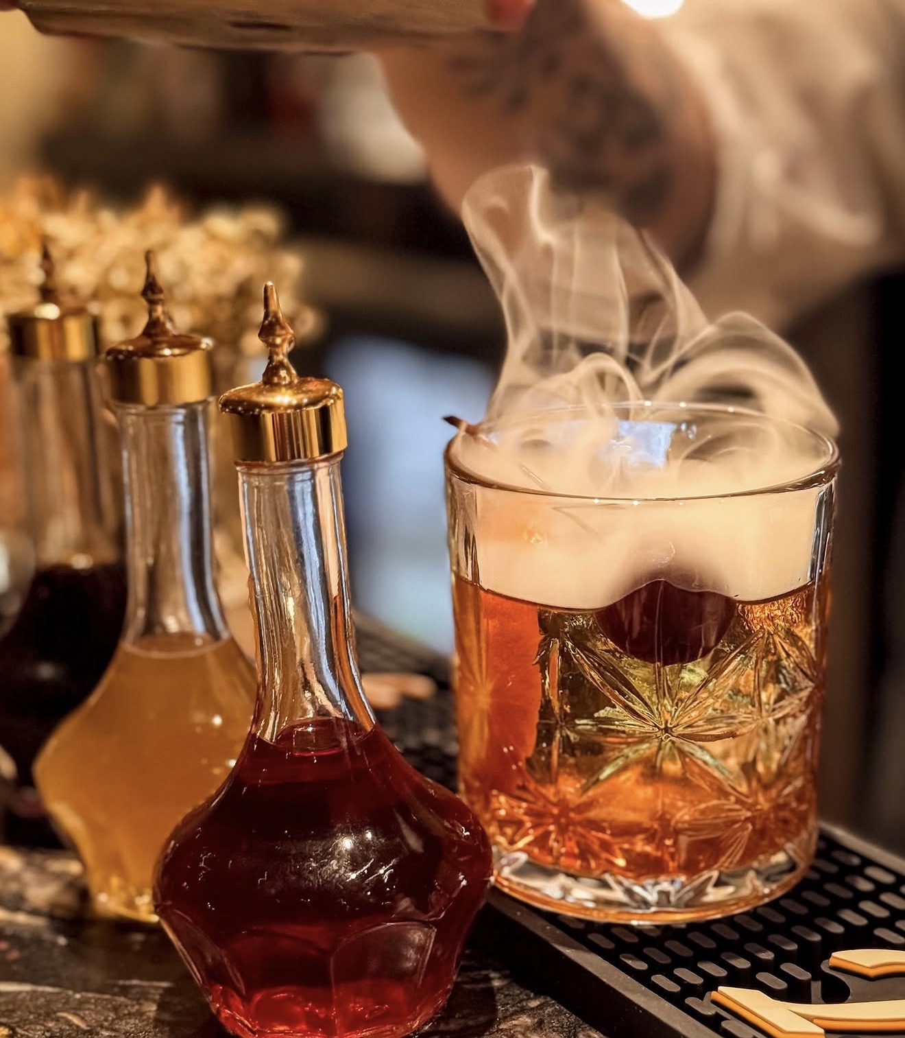 A smoking cocktail at Allred's bar